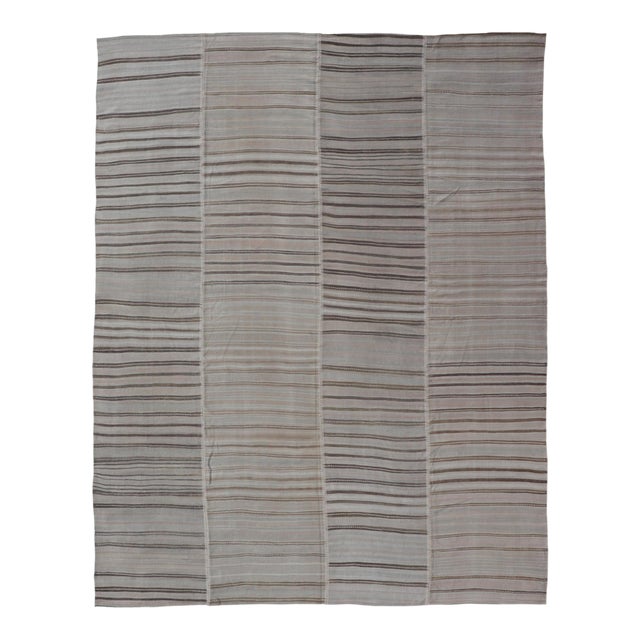 Vintage Turkish Kilim Rug With Subtle Striped Design in Taupe and Soft Gray For Sale