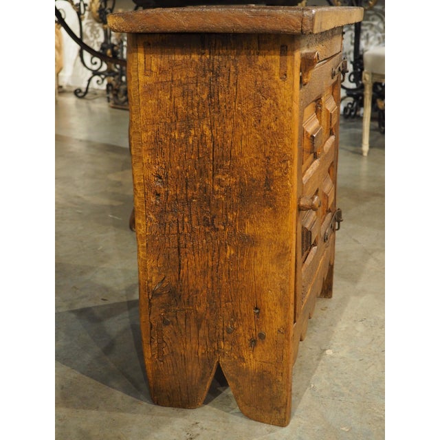 A Diminutive and Rustic 18th Century Oak Paneled Spanish Cabinet For Sale - Image 13 of 15