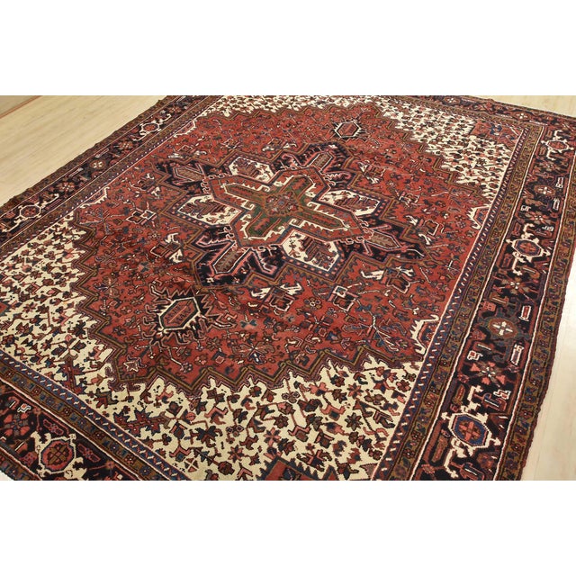 Tribal Heriz Rug 8'6'' X 10'3'' Red Wool Vintage Tribal Hand-Knotted Oriental Carpet For Sale - Image 3 of 15