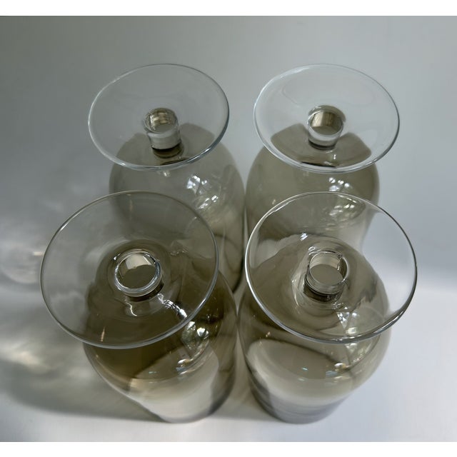 Tall Set of 4 Crystal Tawny & Clear Stem Glasses, 1970's For Sale - Image 16 of 18
