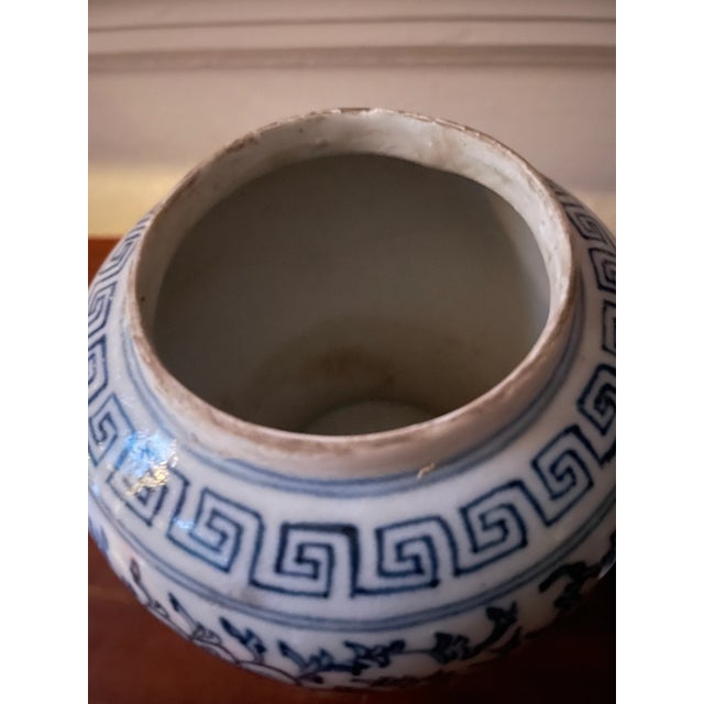 Charming and decorative blue and white porcelain temple jar with nice age. I rarely find these jars in a small size (6...