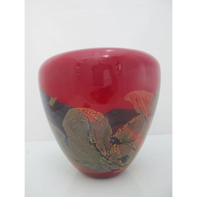 Michael Nourot Red Satin Series Gold Leaf Art Glass Vase Rb 39 91 Mn For Sale - Image 9 of 15