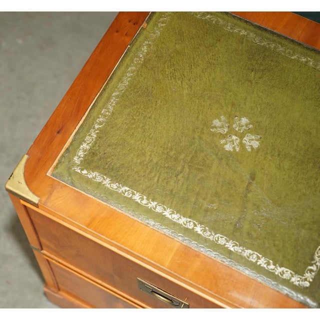 Military Campaign Side Tables with Green Leather, Set of 2 For Sale - Image 6 of 18
