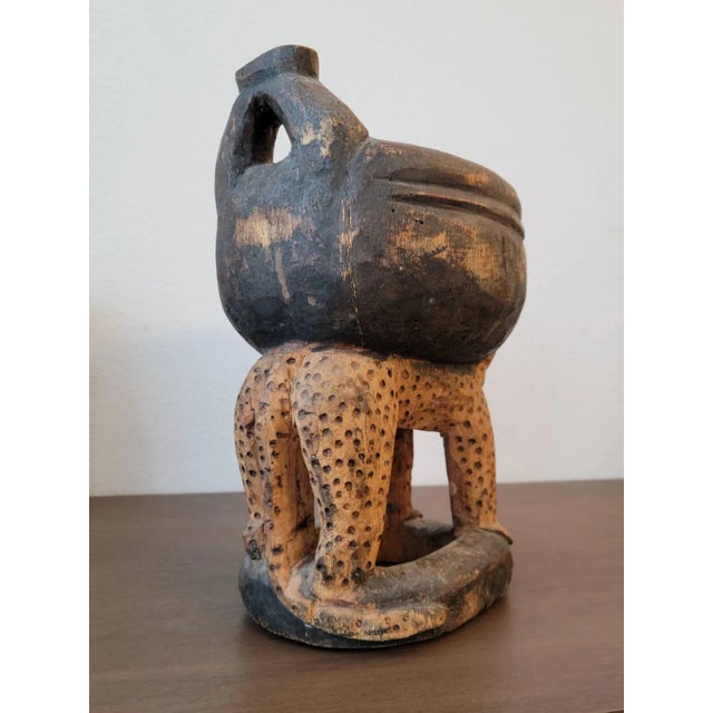 Tan Whimsical Yoruba Peoples West African Carved Leopard Divination Bowl Primitive Tribal Art Figural Vessel For Sale - Image 8 of 12