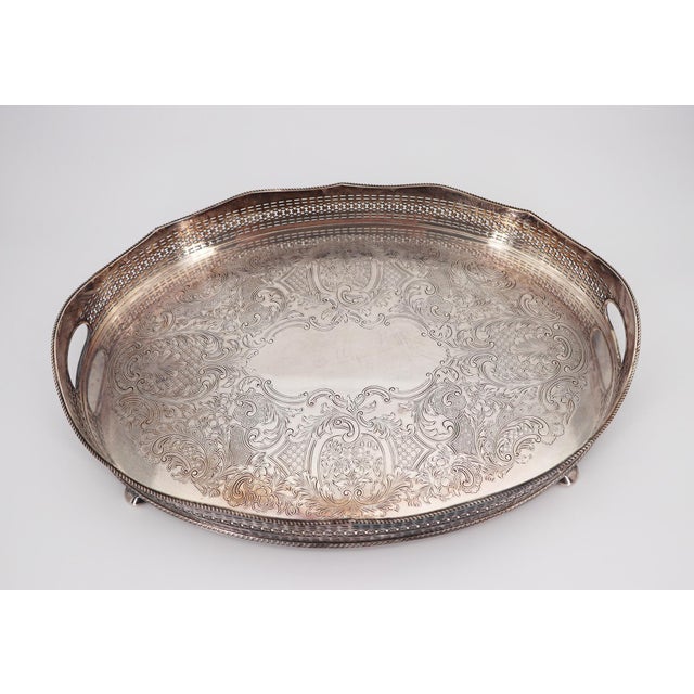 1940s Barker Ellis Large Silver Plate Footed Serving Tray, English For Sale - Image 6 of 18