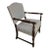 Vintage English Open Wooden Arm Chair in Stripped Tan and Light Blue Upholstery For Sale
