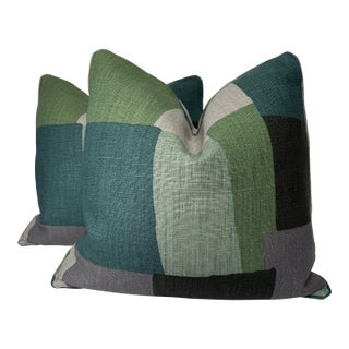 Peter Dunham "Collage" in Green/Gray 22" Pillows-a Pair For Sale