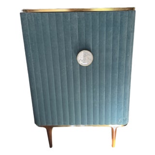 Anthropologie Juneau Blue Velvet Bar Cabinet For Sale