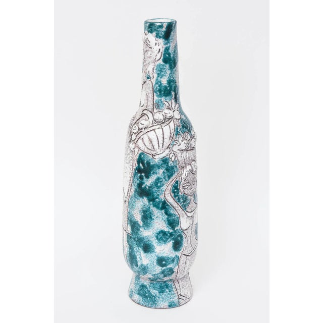 1960's Italian Glazed Ceramic Raymor, Gambone Style Vessel, Object or Sculpture Turquoise and White For Sale In Miami - Image 6 of 11