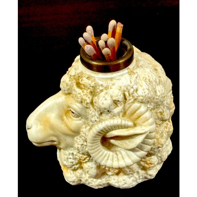 Rare German Porcelain Ram Head Matchstrike, Attributed to Schafer & Vater For Sale - Image 4 of 9