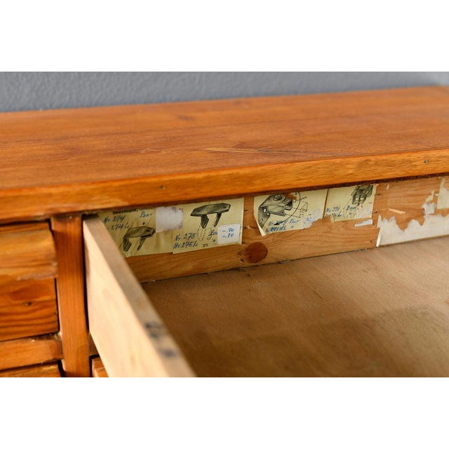 Gold Pine Bicycle Repair Shop Sideboard with Drawers, 1950s For Sale - Image 8 of 11