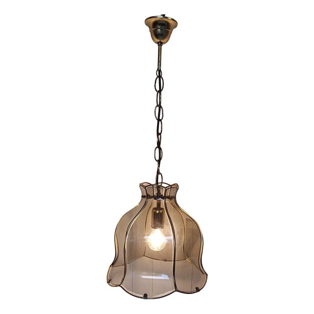 Vintage German Ceiling Lamp with Tinted Curved Glass Panes by Martin Müller & Co, 1980s For Sale