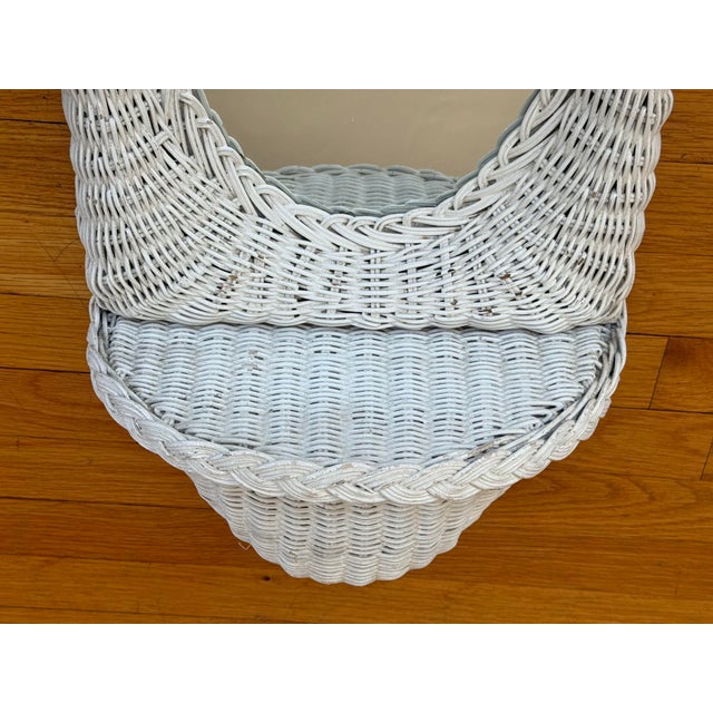 Vintage Coastal White Wicker Mirror With Shelf For Sale - Image 4 of 6