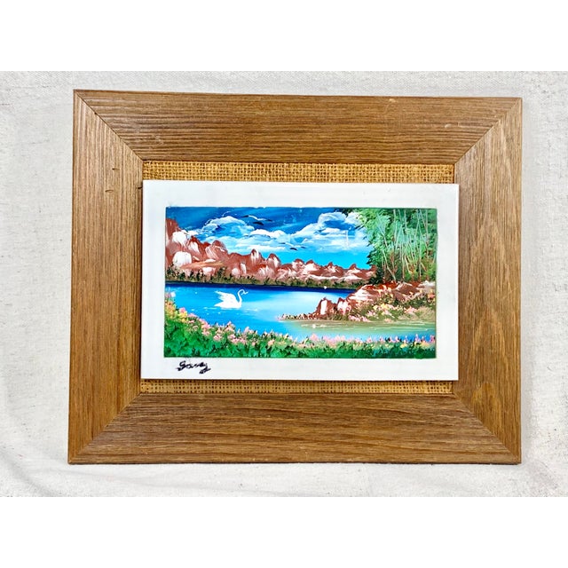 Vintage Hand Painted Framed Tile Landscape Paining For Sale - Image 9 of 9