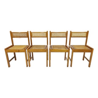 Italian Chairs in Wood and Vienna Straw, 1970s, Set of 4 For Sale
