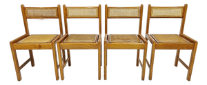 Italian Chairs in Wood and Vienna Straw, 1970s, Set of 4