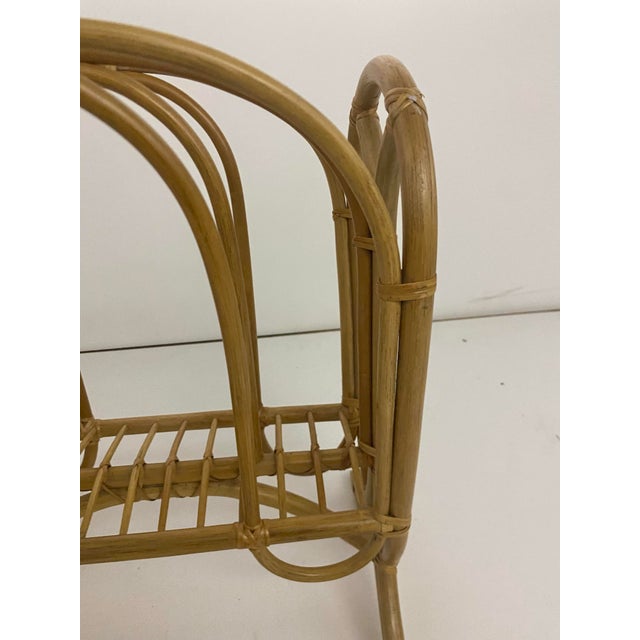Ecru Vintage Mid-Century Modern Bentwood Rattan and Bamboo Magazine Rack. For Sale - Image 8 of 12