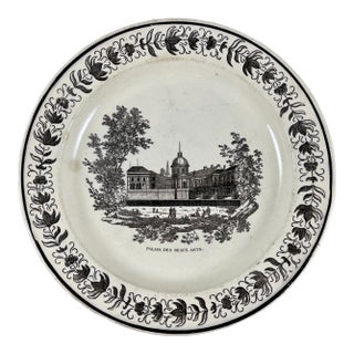 Antique Creil Neoclassical French Creamware Palais Des Beaux Arts Architecture Plate For Sale