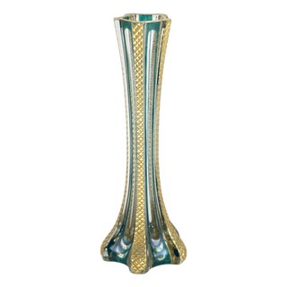 20th Century Murano Glass Vase with Green and Gilt Accents, Italy, 1930s For Sale