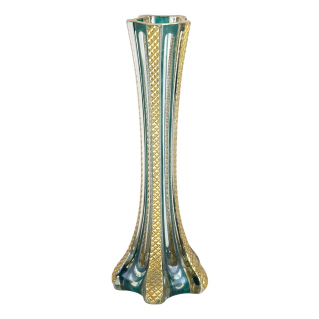 20th Century Murano Glass Vase with Green and Gilt Accents, Italy, 1930s For Sale