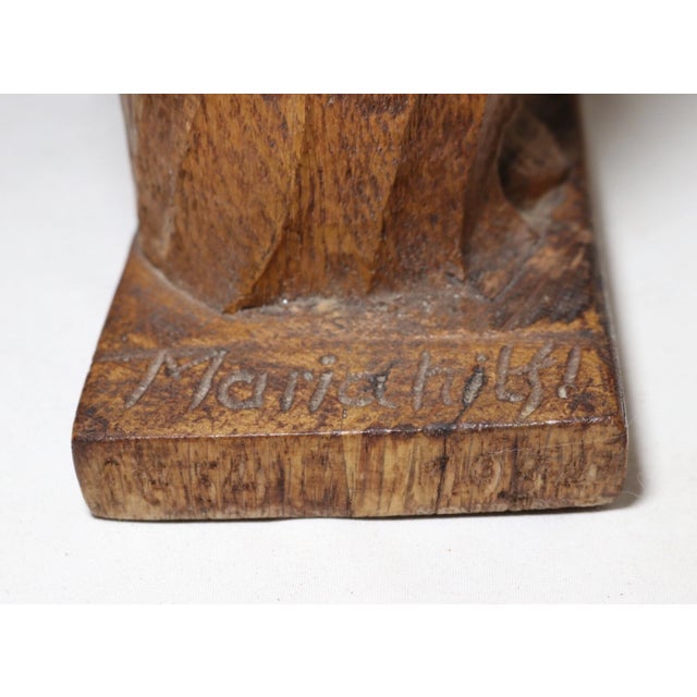 Antique Religious Folk Art Mary Jesus Hand Carved Wood Sculpture Statue Santos For Sale - Image 11 of 12