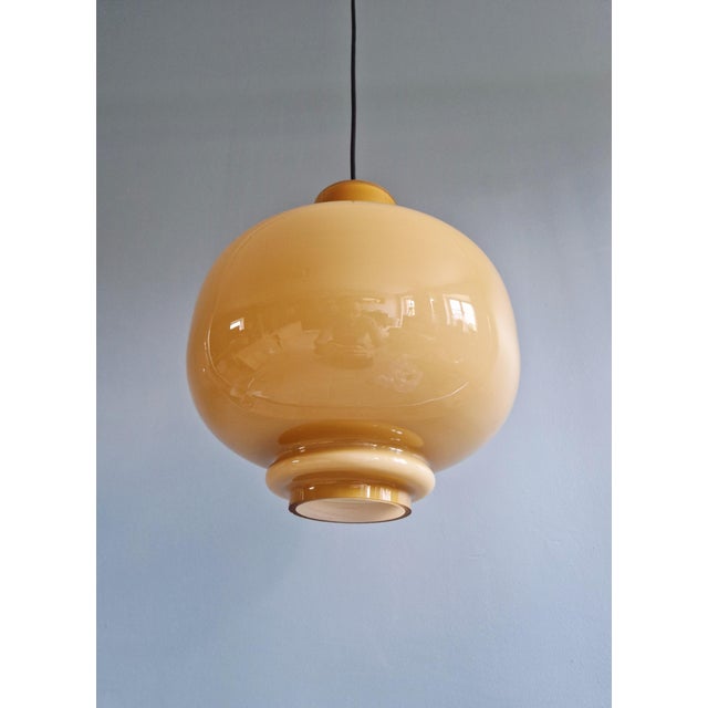 Hans-Agne Jakobsson Scandinavian Pendant Light in Mustard-Colored Opaline Glass by Hans-Agne Jakobsson for Staff Leuchten, 1970s For Sale - Image 4 of 16