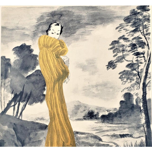 Art Deco 1938 Rare French Art Deco Fashion Print-Metallic Gold Ink, Matted For Sale - Image 3 of 4