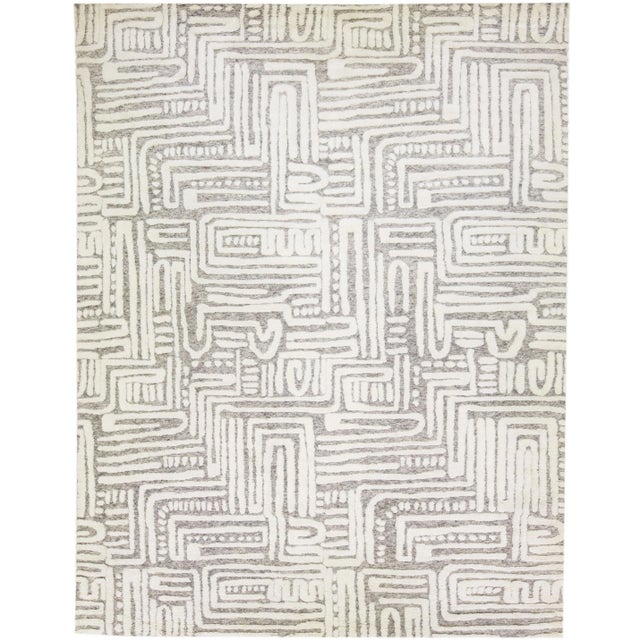 Gray Moroccan Style Gray & Ivory Handmade Oversize Abstract Wool Rug by Apadana For Sale - Image 8 of 8