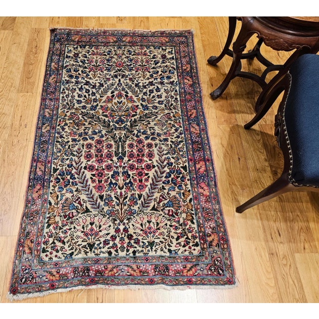 Early 20th Century Persian Kerman Lavar Rug, Hand-Knotted Wool, Allover Floral Pattern, Ivory & Green, 3’ X 5’ For Sale - Image 11 of 12