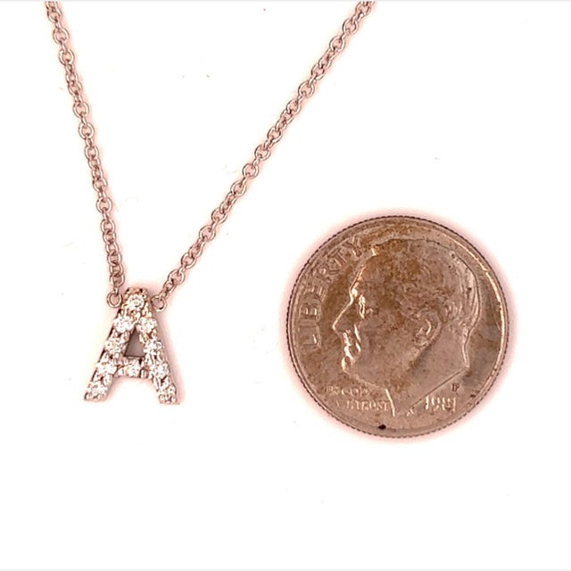 Diamond Letter "A" Pendant Necklace 18" 14k Gold 0.12 TCW Certified For Sale - Image 12 of 12