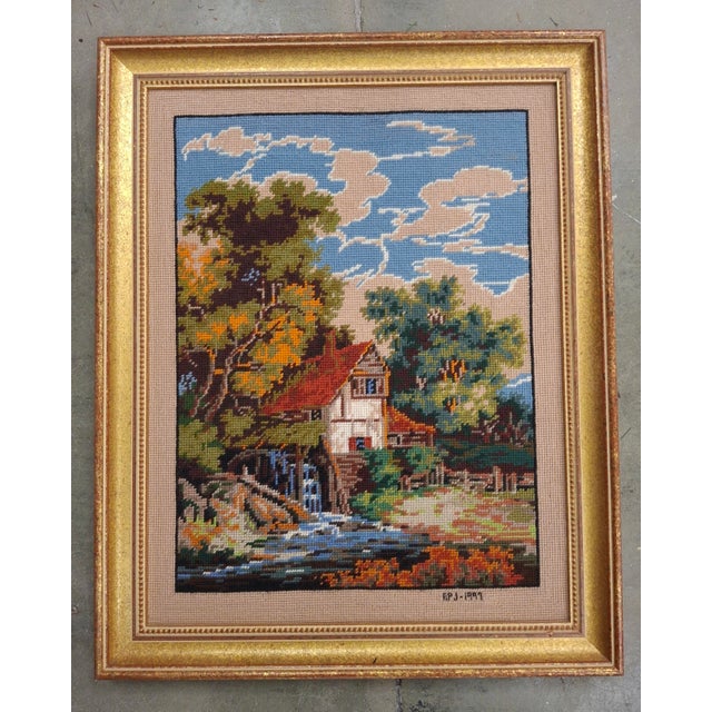 Rosemary Pipkin Jackson (American 20th Century.), The Old Mill, Needlework Panel , Framed., Signed and numbered. Measures...