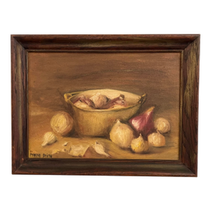 Garlic and Shallots Still Life by Martha Smith — Mid-20th Century Oil Painting