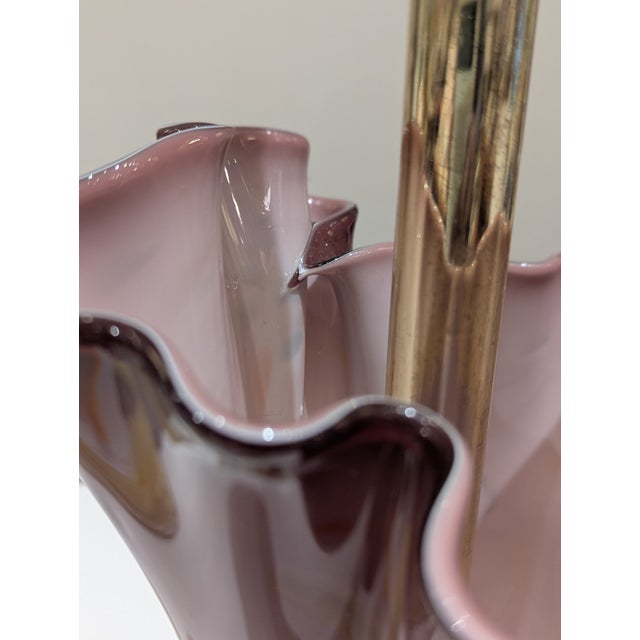 Amethyst Fluted Glass Table Lamp With Black Cone & Brass Base For Sale In San Francisco - Image 6 of 7