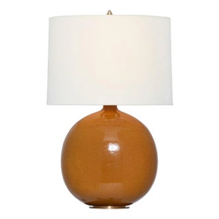 Thomas O'Brien by Visual Comfort Signature Sao Paulo 21" Table Lamp in Crackled Sienna with Linen Shade For Sale