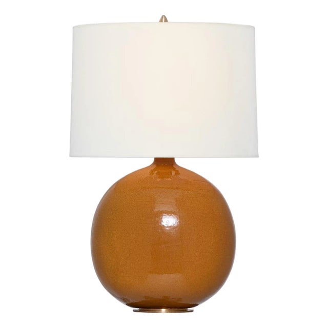 Thomas O'Brien by Visual Comfort Signature Sao Paulo 21" Table Lamp in Crackled Sienna with Linen Shade For Sale