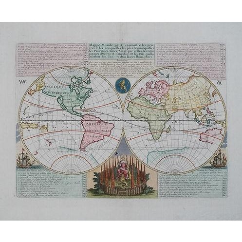 This is a very handsome double-hemisphere world map. California is shown as a prominent island, the Great Wall is shown in...