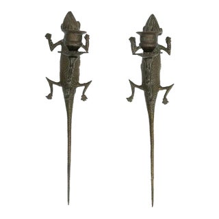 Mid 20th Century Pair of Etched Brass Lizards For Sale