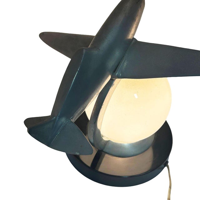 Silver 1980s Art Deco Machined Age Aluminum Fighter Airplane Table Lamp by Sarsaparilla For Sale - Image 8 of 15