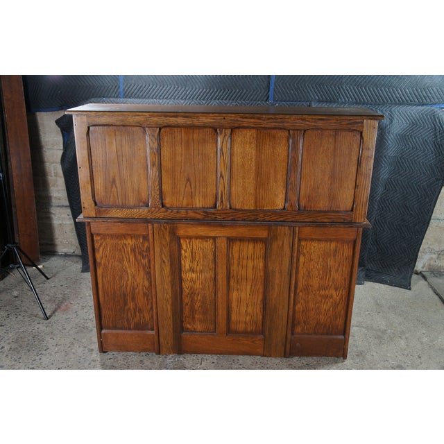 Antique Quartersawn Oak Tambour Roll Top Kneehole Secretary Bankers Writing Desk For Sale - Image 15 of 17
