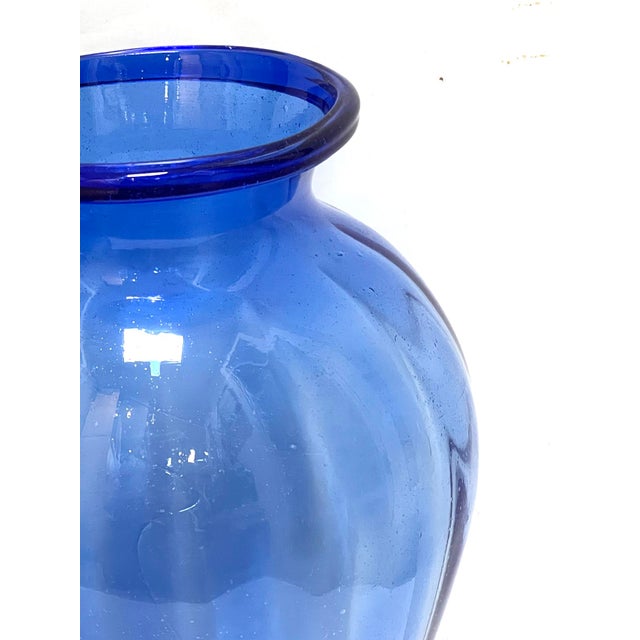 Traditional Large Pair Antique Murano Cobalt Blue Amphora Vases For Sale - Image 3 of 11