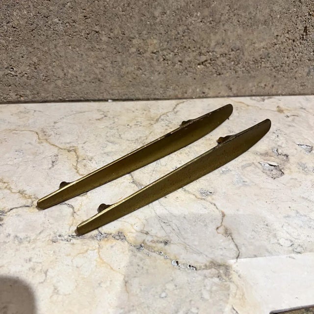 Modernist Long Brass Pull Handle Set of Two Carl Aubock Style For Sale In San Diego - Image 6 of 6