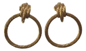 1970s Crown Trifari Gold Rope Door Knocker Earrings- Set of 2