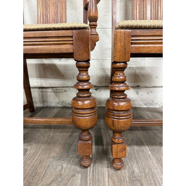 Vintage Jacobean Revival or English Tudor Style Oak Dining Chairs - Set of 6 For Sale - Image 11 of 16