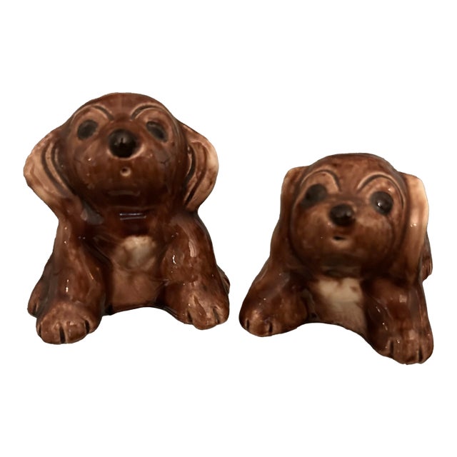 Pair of Lichten Ware Ceramic Brown Dogs Vintage 1940s. For Sale