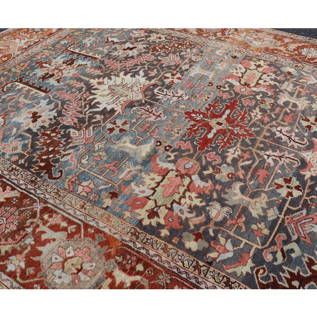 Antique Persian Bakshaish Rug With Medallions and Flower Motifs in Midnight Blue For Sale - Image 15 of 16