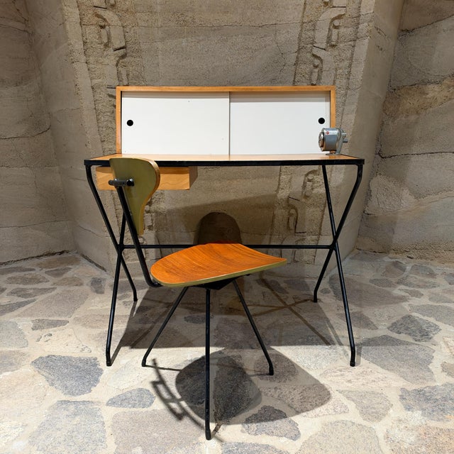 Mid-Century Modern Writing Desk Wrought Iron Wood Arthur Umanoff Elton Company For Sale - Image 11 of 18