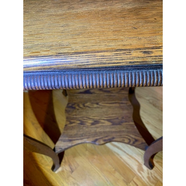 Early 20th Century Antique Square Handcarved Apron 2 Tier Side Table Cabriole Style Legs For Sale - Image 5 of 8