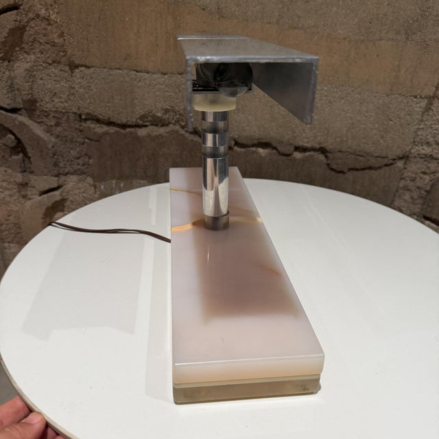 Mid-Century Modern Desk Lamp Polished Aluminum Shade Luxurious Stone For Sale - Image 9 of 14