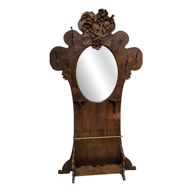 Art Nouveau Monumental Coat Rack with Mirror, France, 1900s For Sale