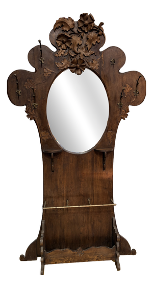Art Nouveau Monumental Coat Rack with Mirror, France, 1900s